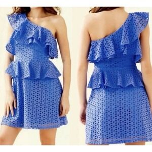 Lilly Pulitzer Dress NWT Josey Dress Sz 6 Coastal Blue Flower Petal Eyelet